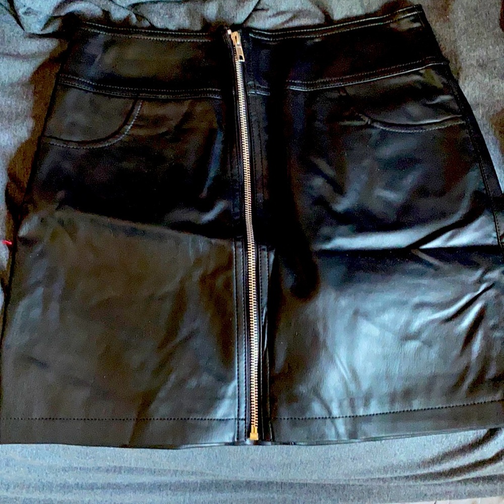 Faux Leather Zip Up Skirt